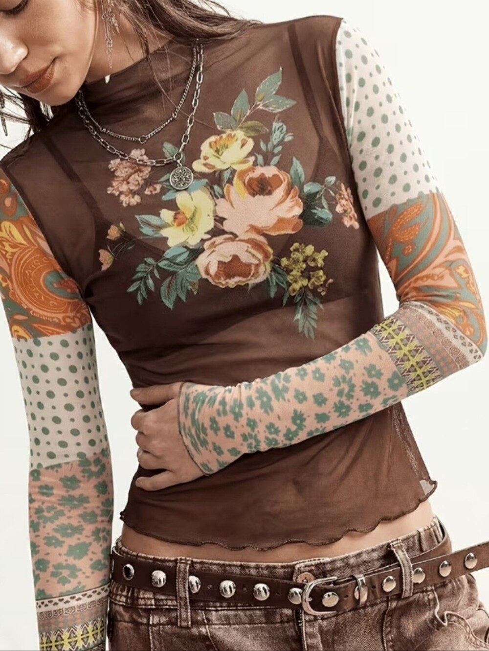 Bohemian Vintage Color-Block Patchwork Spring/Autumn Women'S Clothing Ethnic